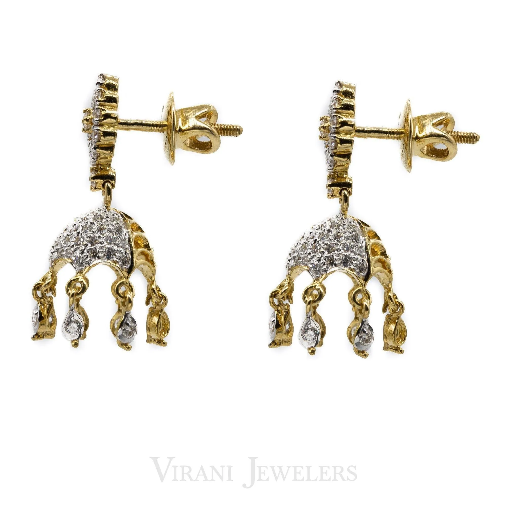 1.04CT Jellyfish Diamond Drop Jhumki Earrings Set in 18K Yellow Gold