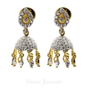 1.04CT Jellyfish Diamond Drop Jhumki Earrings Set in 18K Yellow Gold