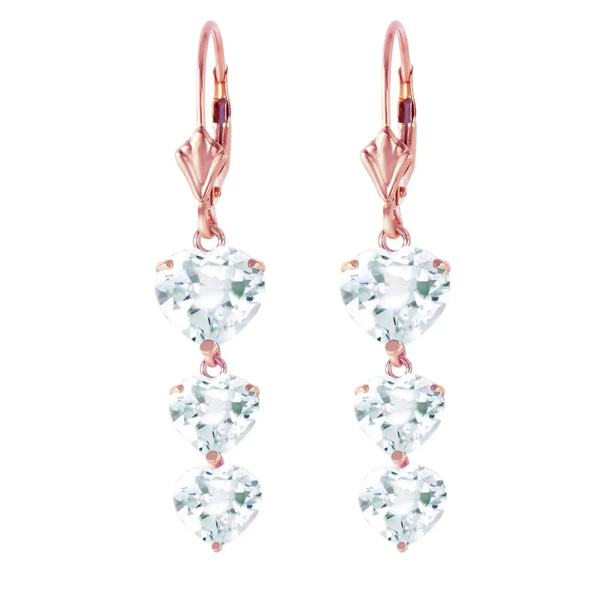 14K Solid Rose Gold Chandelier Aquamarine Earrings