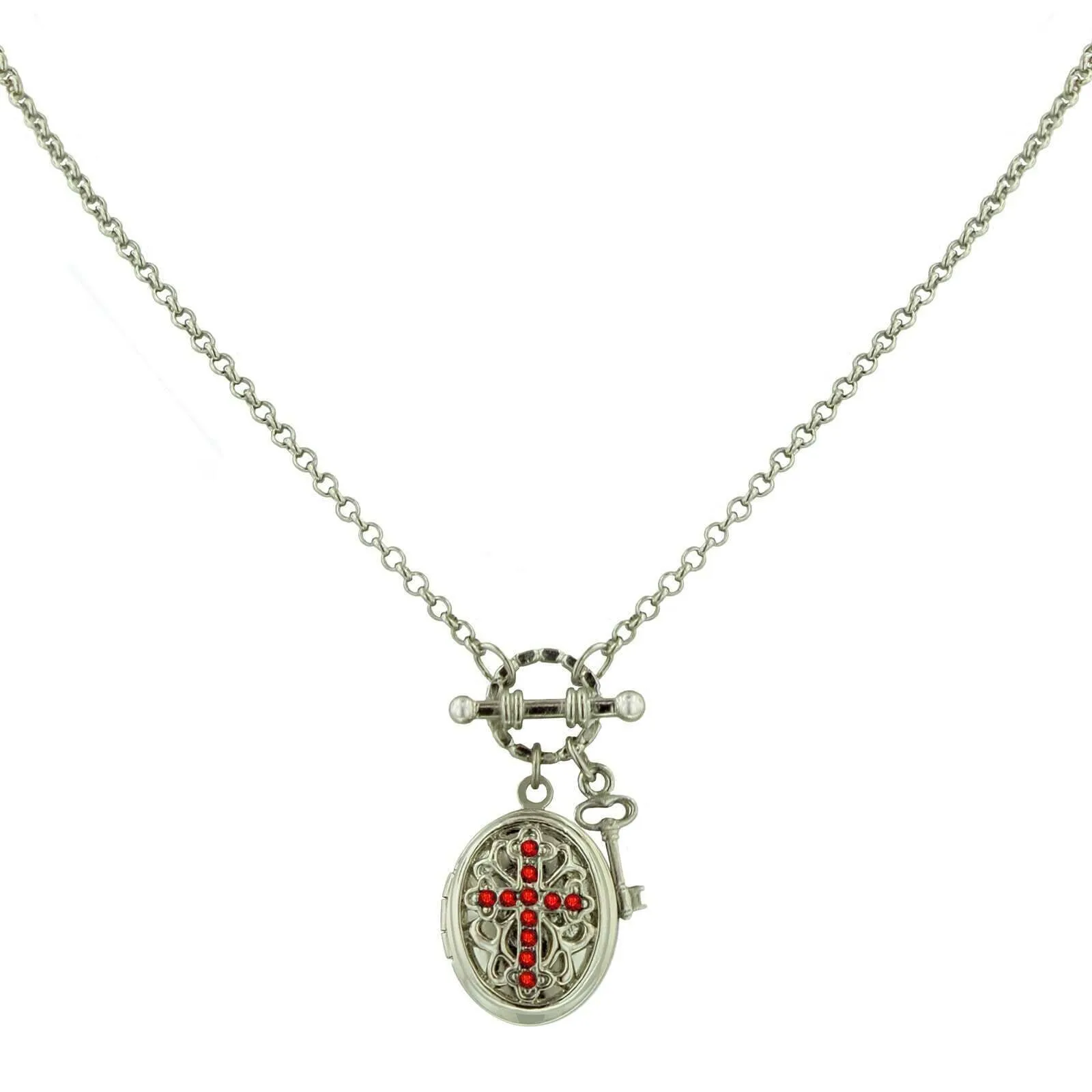 1928 Jewelry Birthstone Cross Locket Necklace 24"