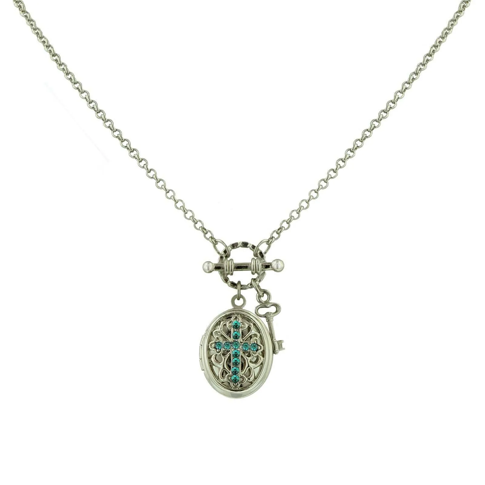 1928 Jewelry Birthstone Cross Locket Necklace 24"