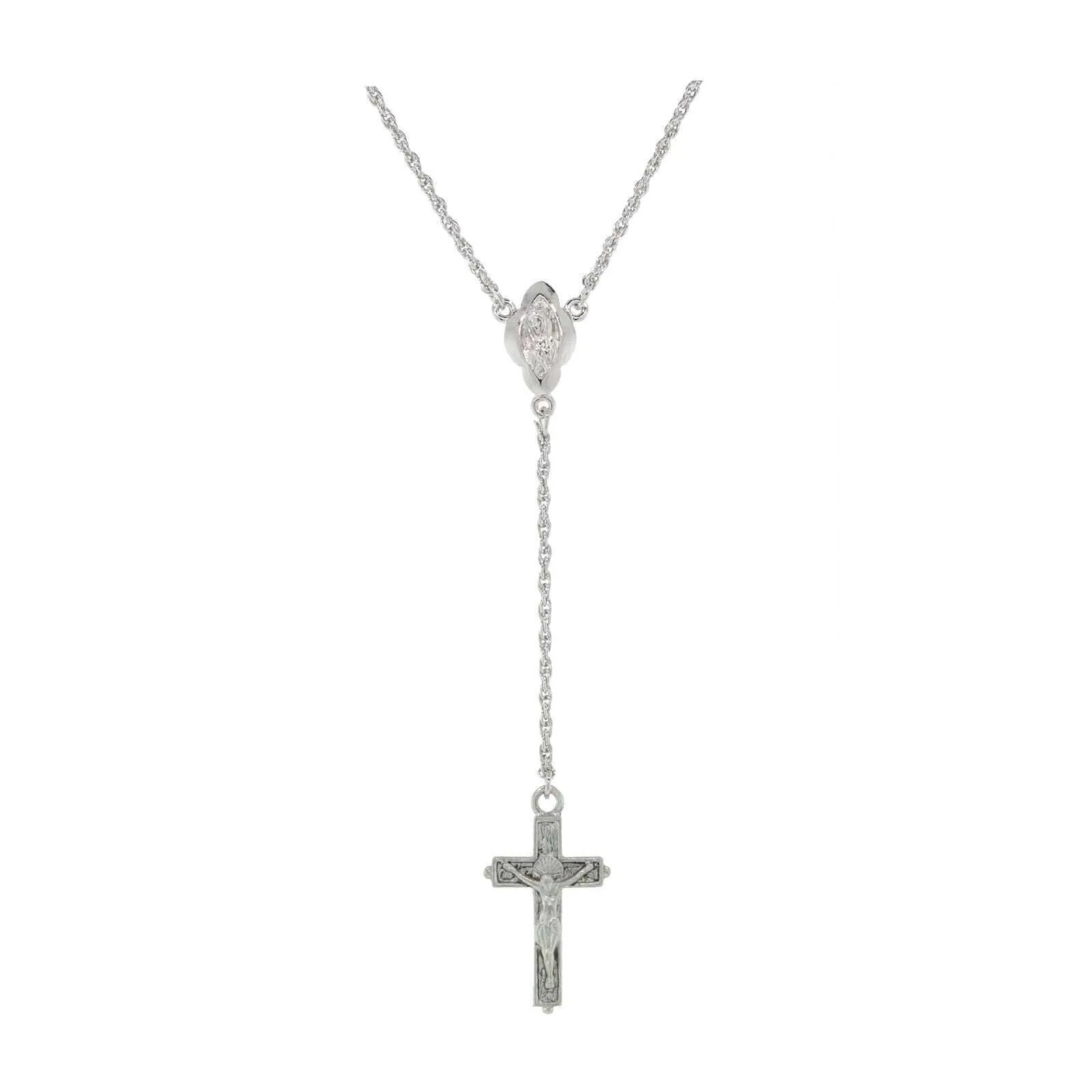 1928 Jewelry Silver Mother Mary And Crucifix Cross Y-Necklace 20"