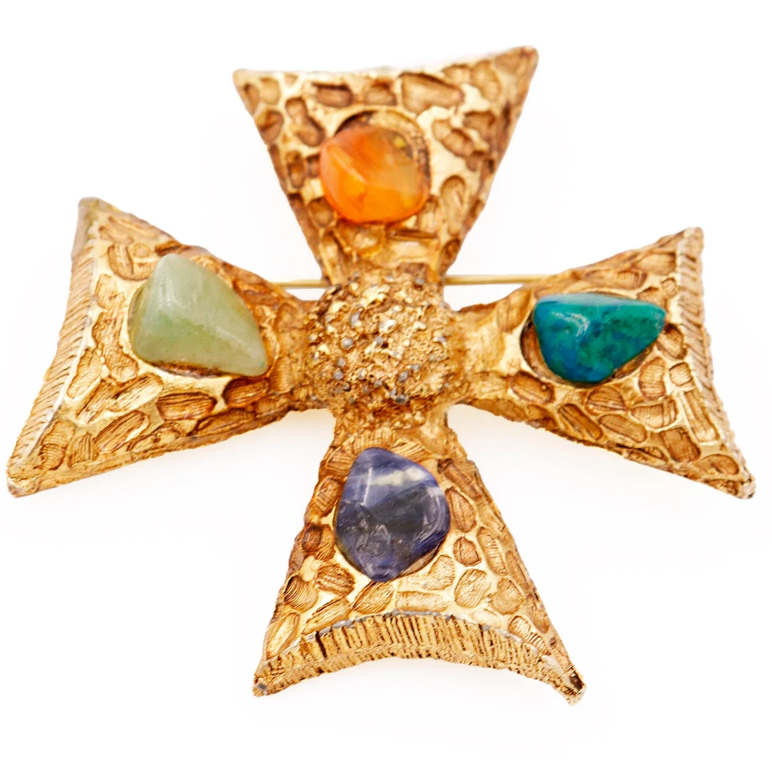 1980s Vintage Maltese Cross Pendant or Brooch W Gemstones