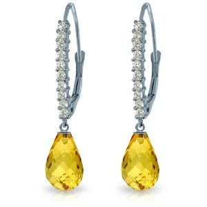 4.8 Carat 14K Solid White Gold Leverback Earrings Natural Diamond Citrine