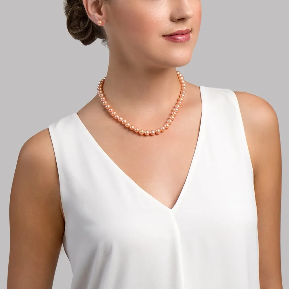 7.0-7.5mm Peach Freshwater Pearl Necklace - AAAA Quality