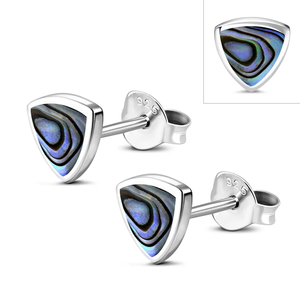 9.50mm | Abalone Shell Triangle Stud Silver Earrings