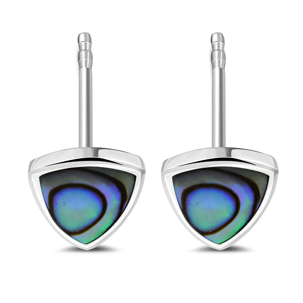 9.50mm | Abalone Shell Triangle Stud Silver Earrings