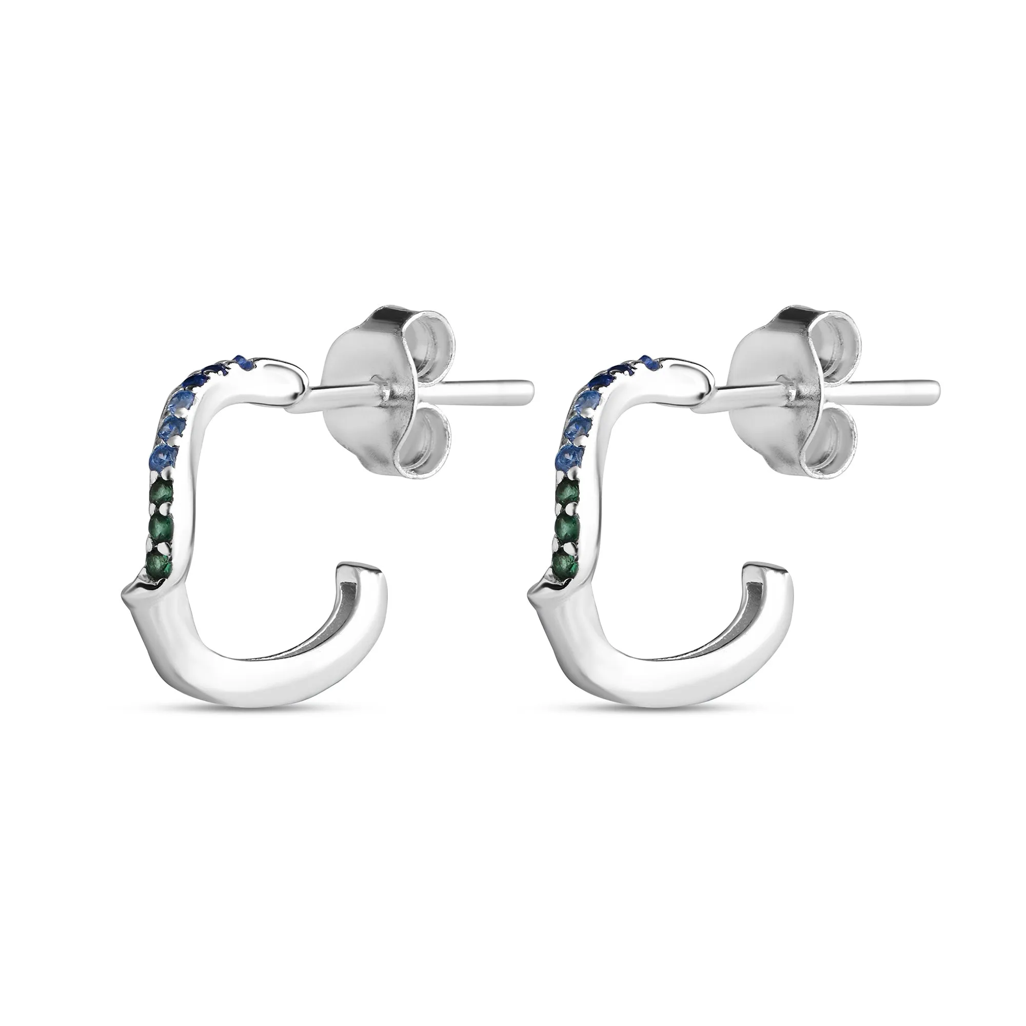 Accessorize London Women's 925 Sterling Silver Hallmark Blue Cubic Zirconia Hoop Earrings