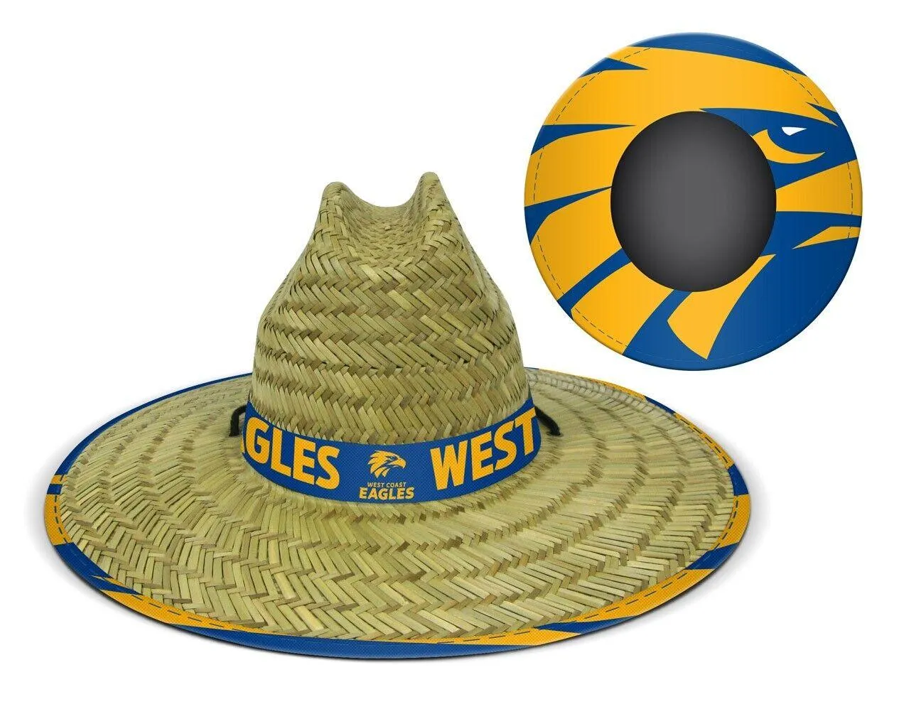 AFL Straw Hat - West Coast Eagles - Wide Brim - Adjustable Chin Strap