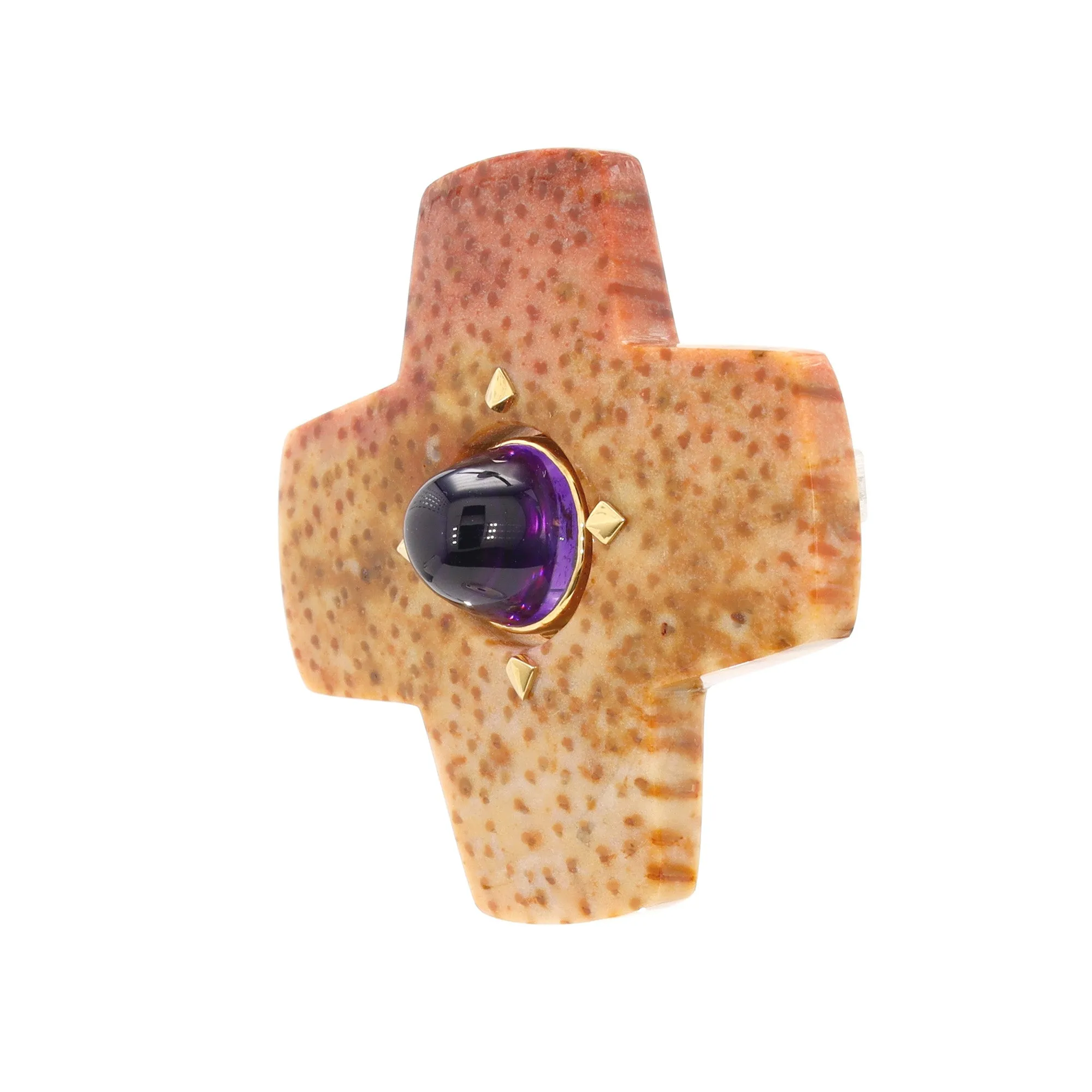 Amethyst and Fossilized Bamboo Cross Pin, c1990s