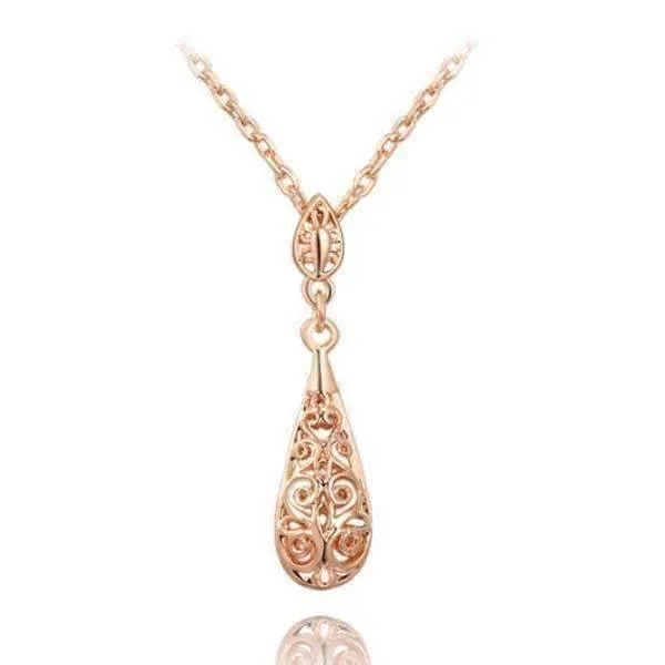 Arabesque Filigree Puff Teardrop Gold Necklace