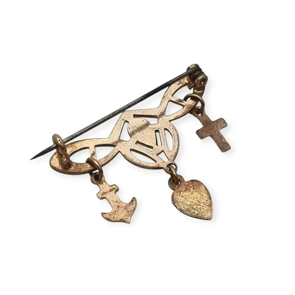 Art Nouveau Brooch Cross, Anchor and Heart for Faith, Hope and Love with Opal, 19th Century.