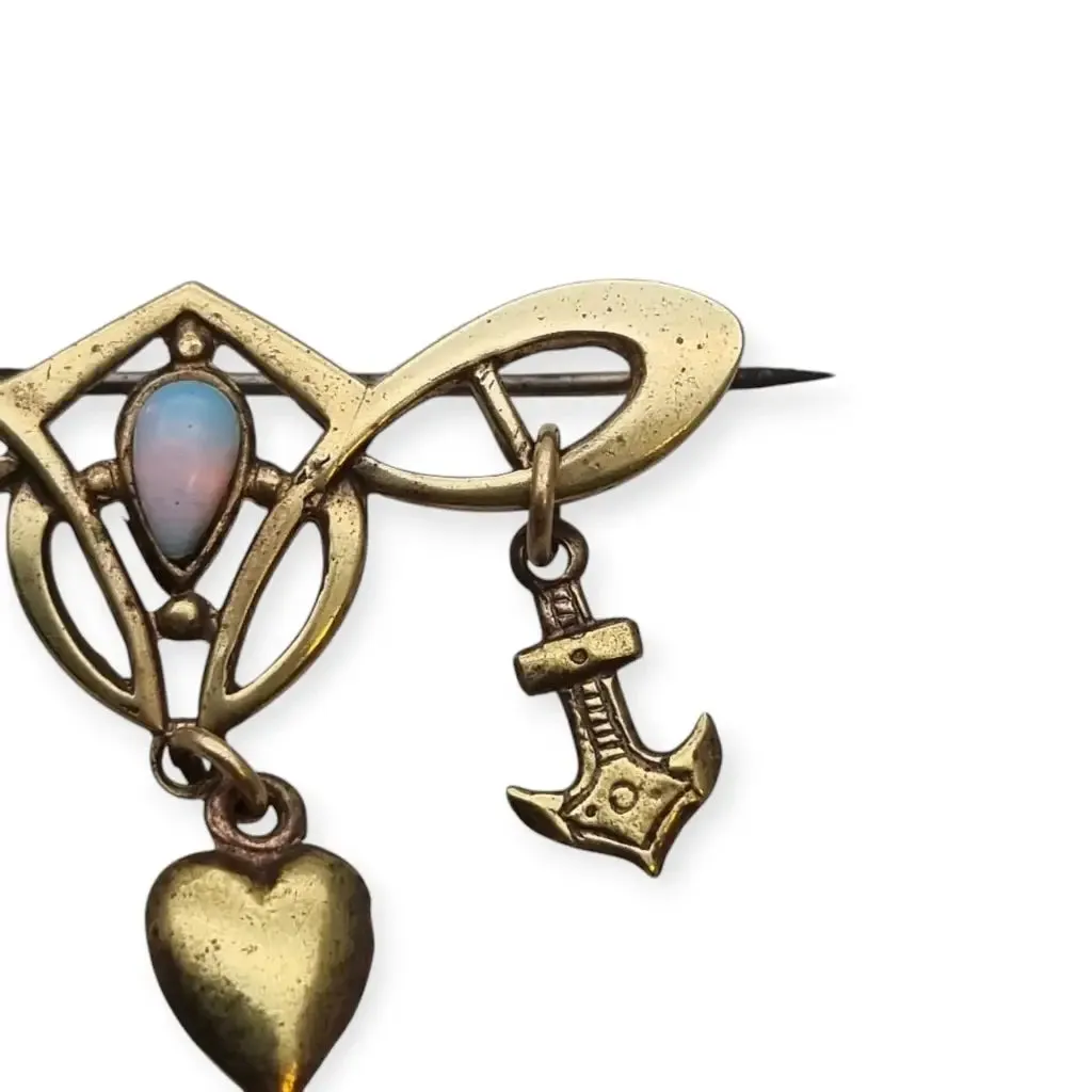 Art Nouveau Brooch Cross, Anchor and Heart for Faith, Hope and Love with Opal, 19th Century.