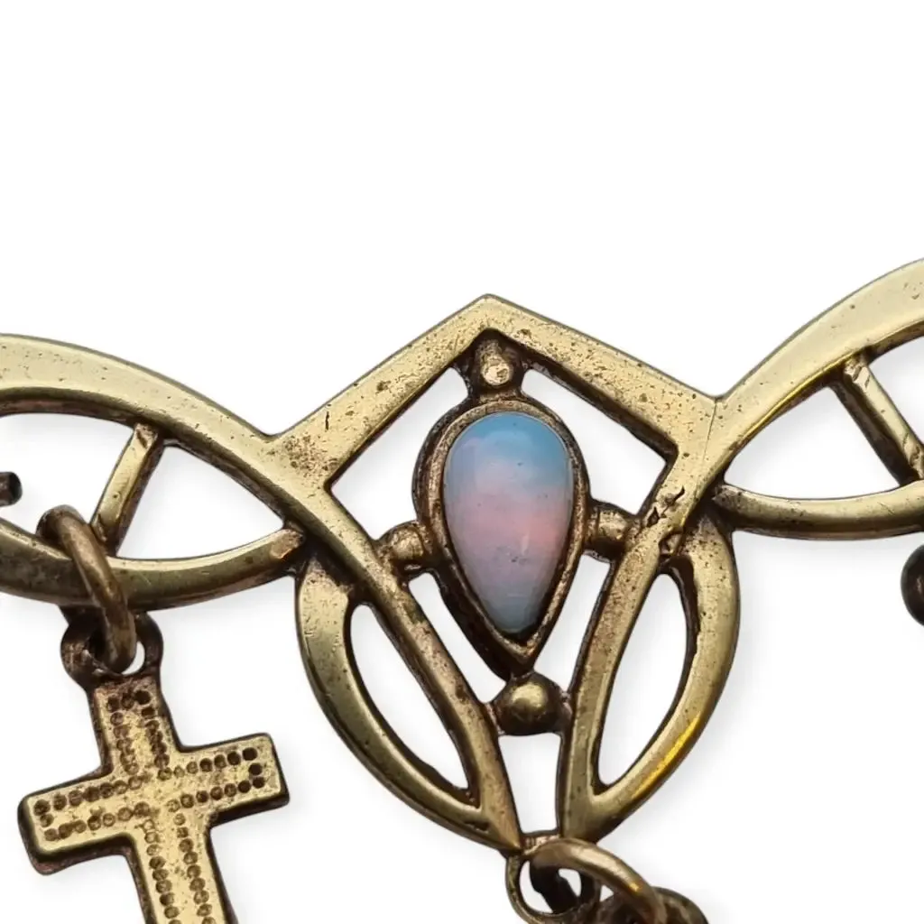 Art Nouveau Brooch Cross, Anchor and Heart for Faith, Hope and Love with Opal, 19th Century.