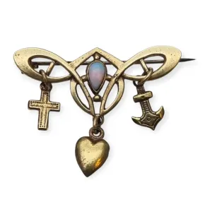 Art Nouveau Brooch Cross, Anchor and Heart for Faith, Hope and Love with Opal, 19th Century.