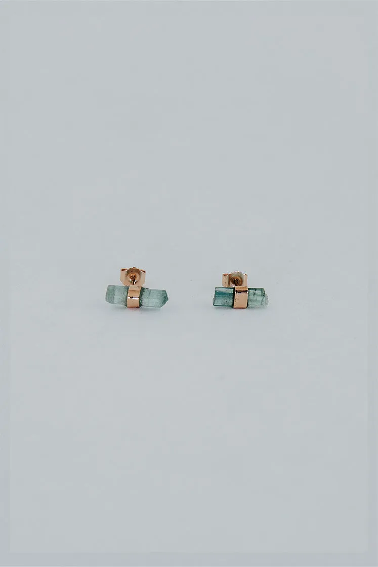 Banded Crystal Studs - Green Tourmaline 14k Rose Gold