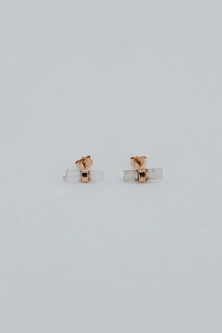 Banded Crystal Studs - Pink Tourmaline 14k Rose Gold