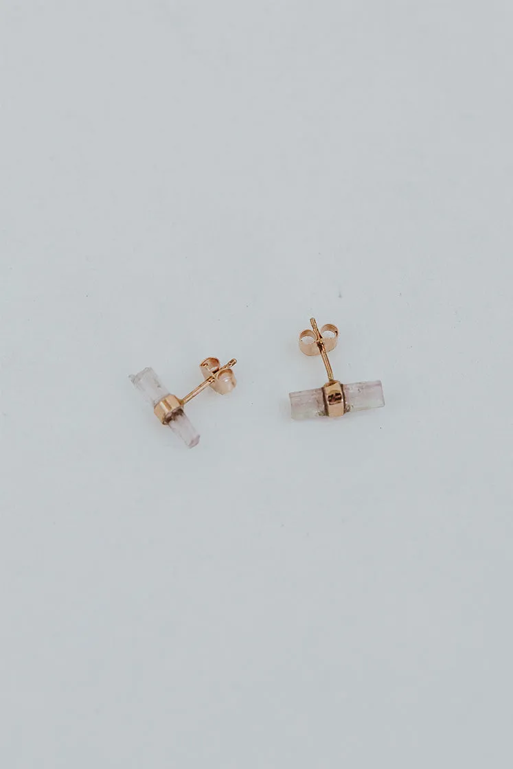 Banded Crystal Studs - Pink Tourmaline 14k Rose Gold