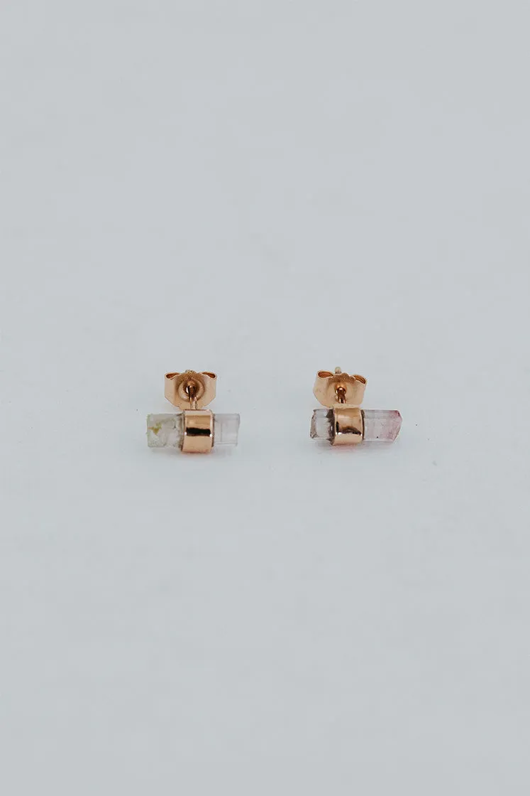 Banded Crystal Studs - Pink Tourmaline 14k Rose Gold