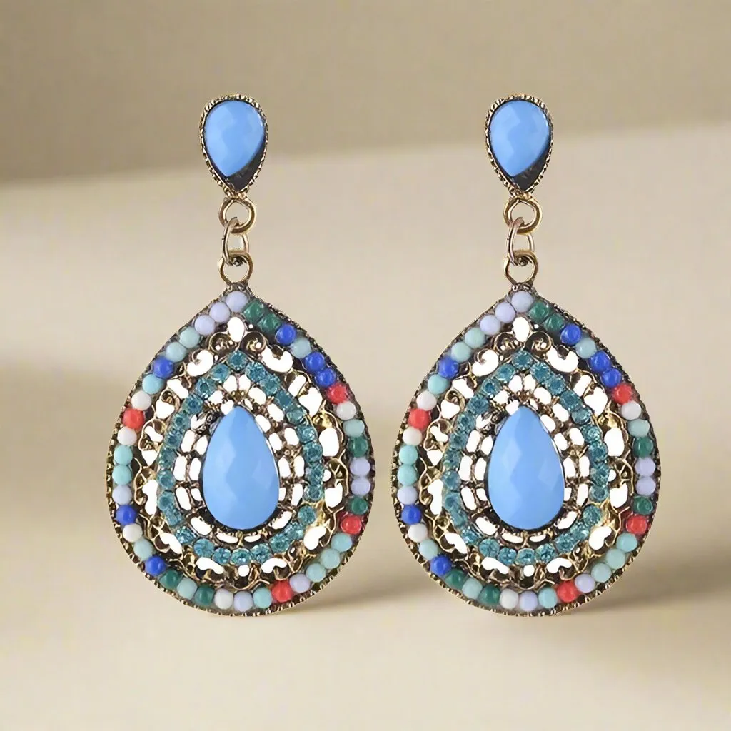 Bead and Crystal Filigree Drop Earrings for Woman by Feshionn IOBI