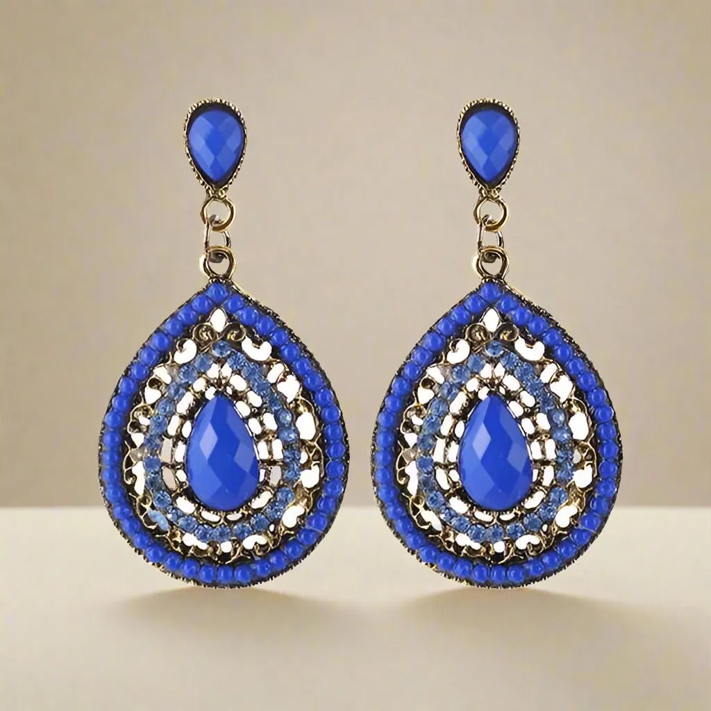 Bead and Crystal Filigree Drop Earrings for Woman by Feshionn IOBI