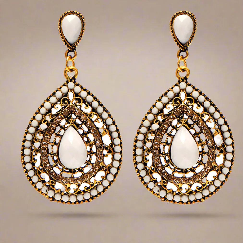 Bead and Crystal Filigree Drop Earrings for Woman by Feshionn IOBI