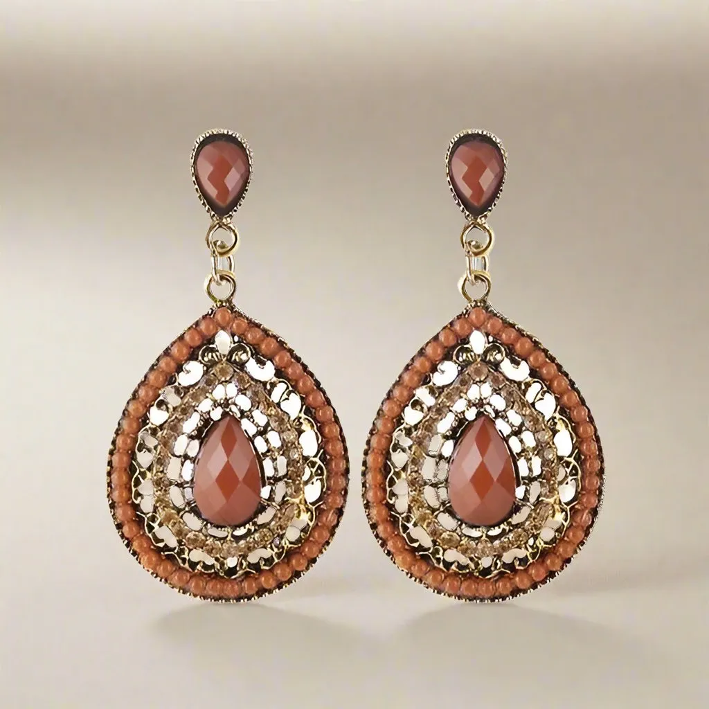 Bead and Crystal Filigree Drop Earrings for Woman by Feshionn IOBI