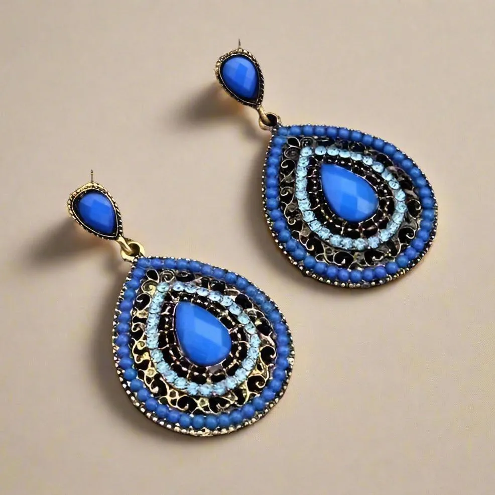 Bead and Crystal Filigree Drop Earrings for Woman by Feshionn IOBI