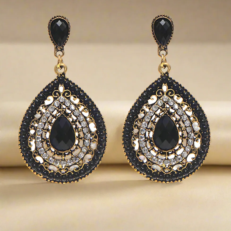 Bead and Crystal Filigree Drop Earrings for Woman by Feshionn IOBI