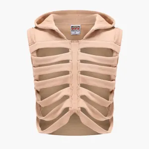 benpaolv Distressed Skeleton Ribs Hooded Vest