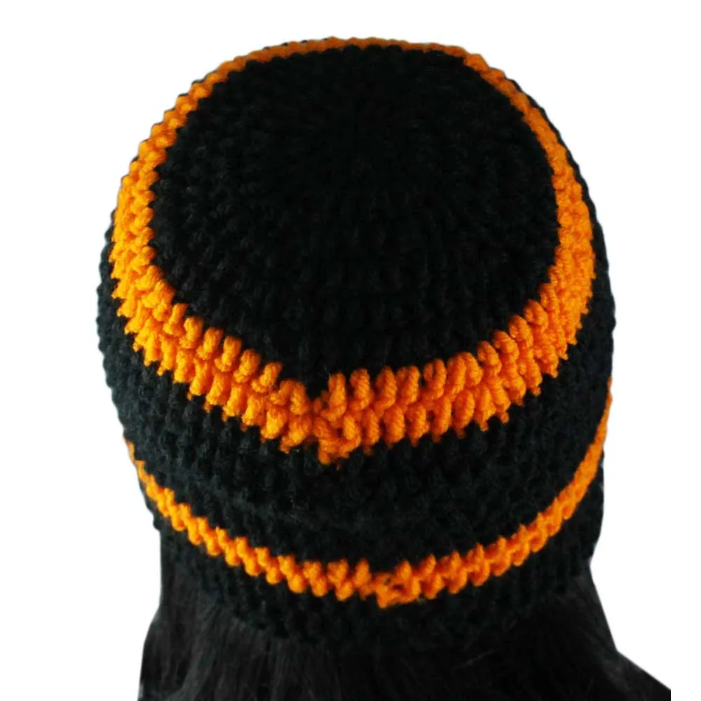 Black and Orange Crochet Beanie Hat Medium/Large - JMCH07