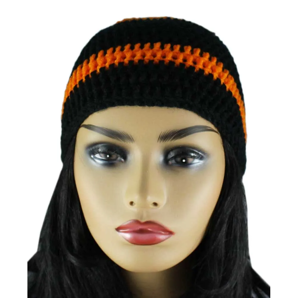 Black and Orange Crochet Beanie Hat Medium/Large - JMCH07