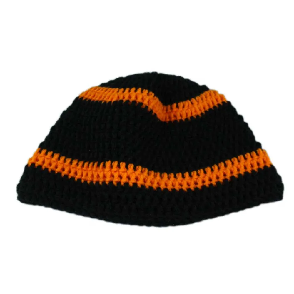 Black and Orange Crochet Beanie Hat Medium/Large - JMCH07