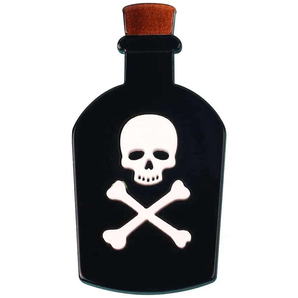 Black Poison Bottle Acrylic Brooches Skull and Cross Bone