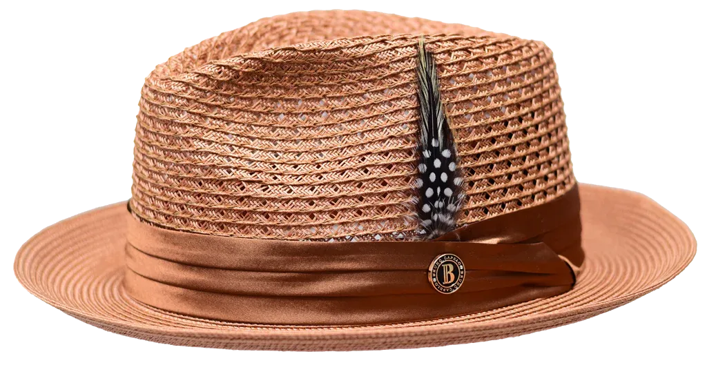 Brandy Brown Bruno Capelo Men's Fedora Summer Straw Hat Julian collection