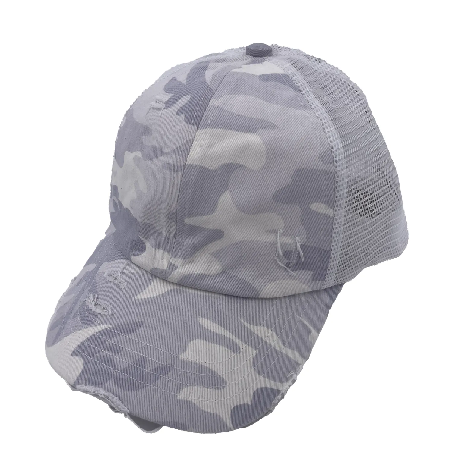 BT-783 C.C Criss Cross Pony Caps WHITE CAMO/WHITE