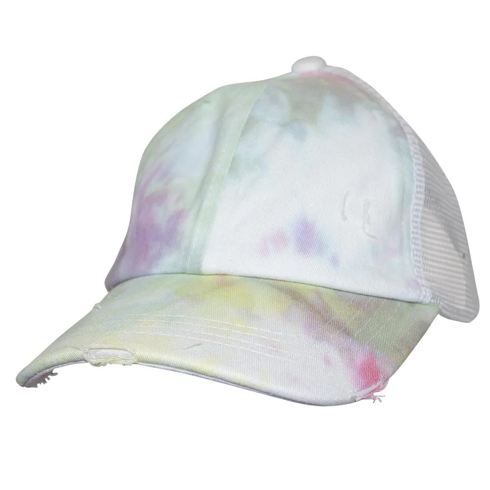 BT-791 Kids C.C Criss Cross Pony Cap Tie Dye Cotton Candy/White