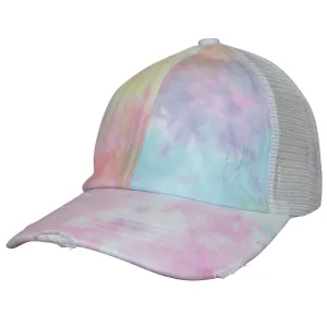 BT-924 C.C Criss Cross Pony Cap Tie Dye Cotton Candy/White