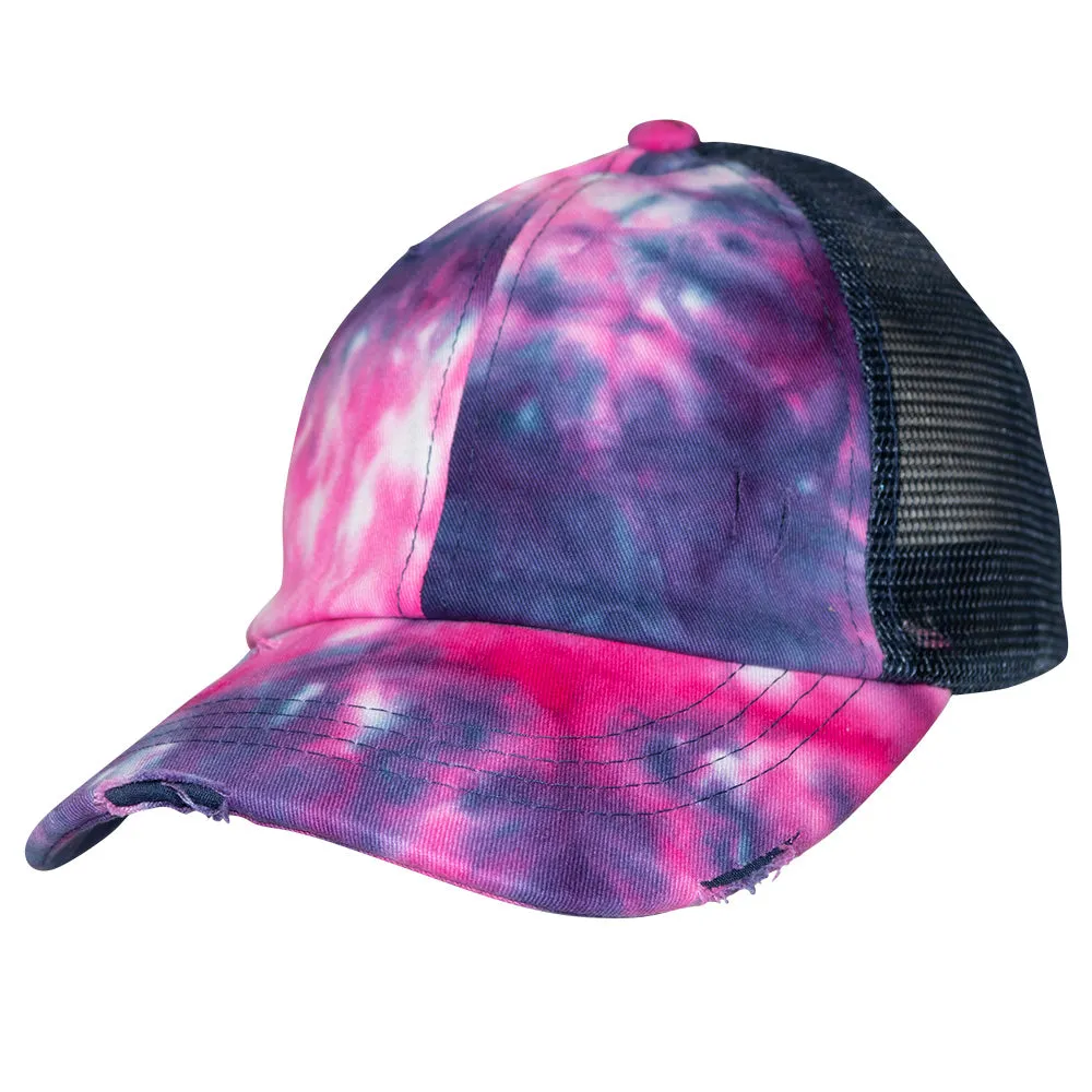 BT-924 C.C Criss Cross Pony Cap Tie Dye Navy/Navy