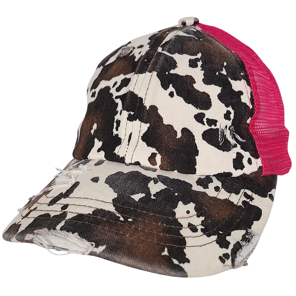 BT-938 Cow Print Criss Cross Pony Cap Hot Pink