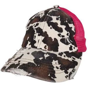 BT-938 Cow Print Criss Cross Pony Cap Hot Pink