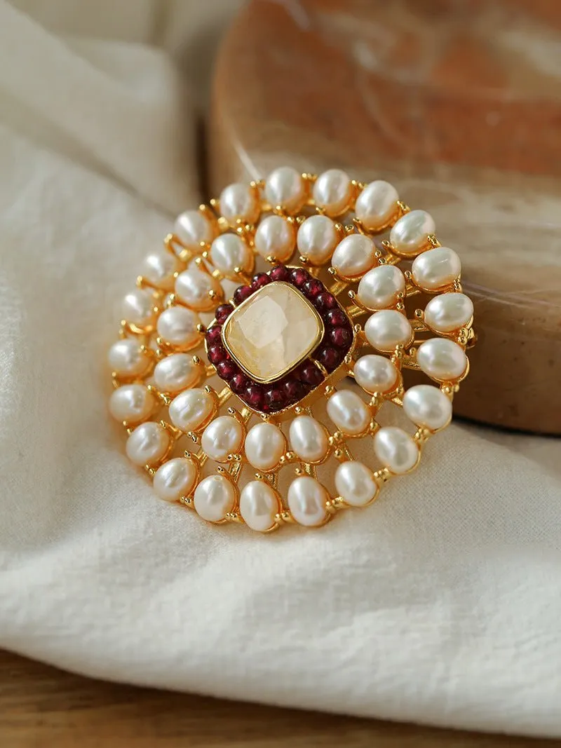 Crystal Cross Brooch & Sunflower Pearl Brooch