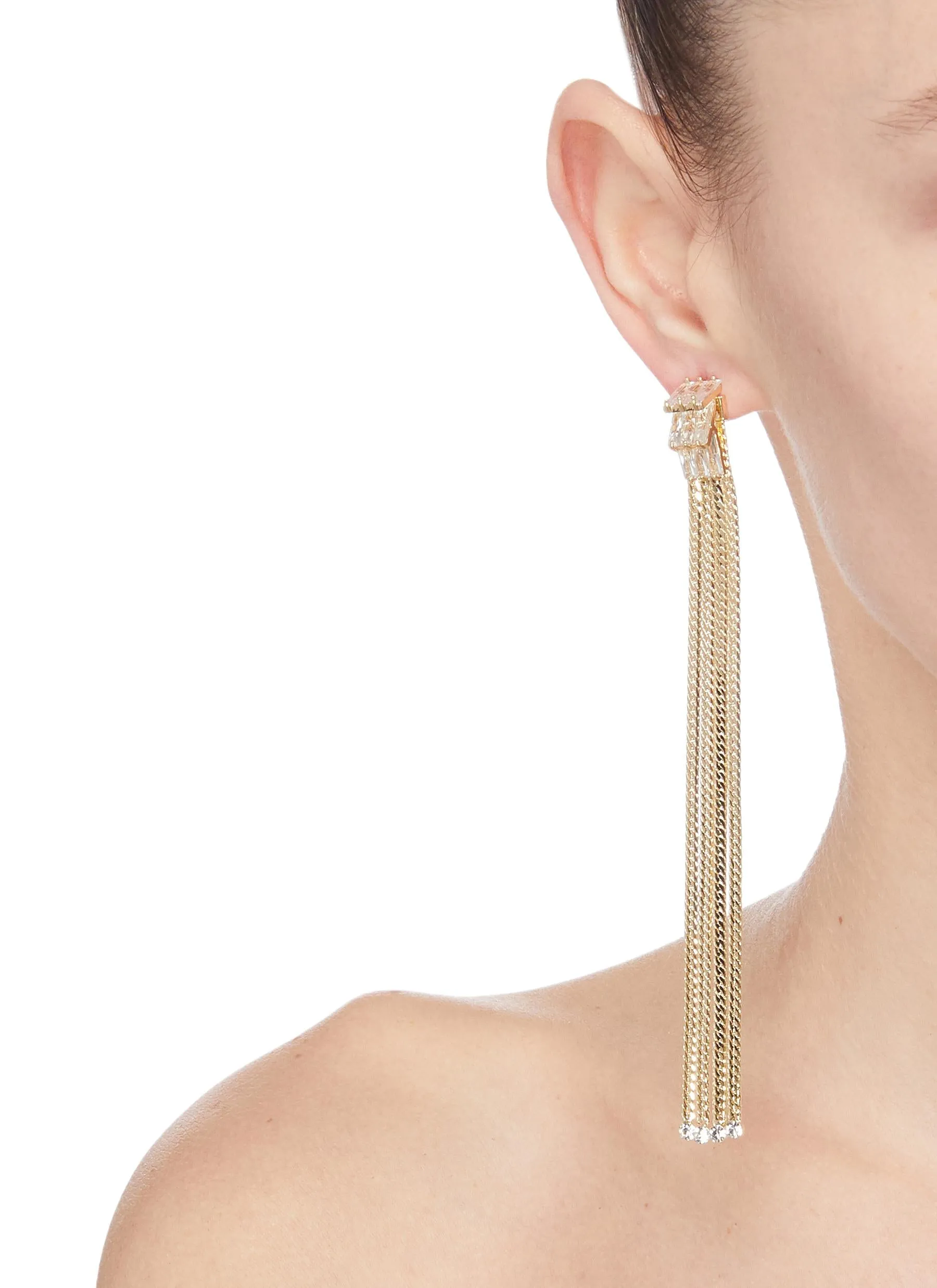 DETACHABLE CRYSTAL STUD FRINGE DROP EARRINGS