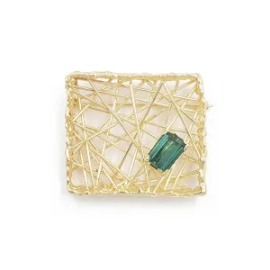 Estate Ladies Vintage 18K Yellow Gold Green Tourmaline Brooch