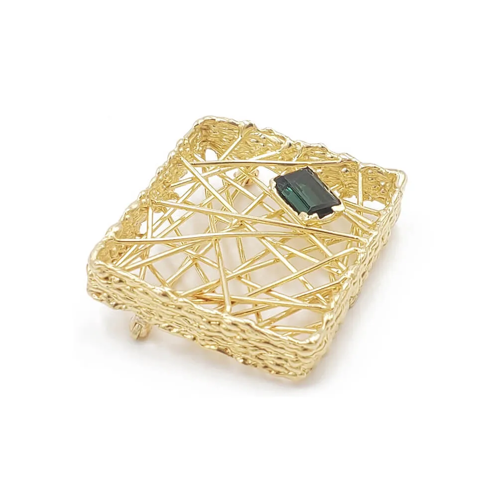 Estate Ladies Vintage 18K Yellow Gold Green Tourmaline Brooch