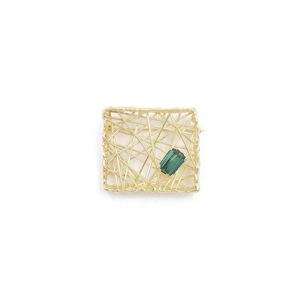 Estate Ladies Vintage 18K Yellow Gold Green Tourmaline Brooch