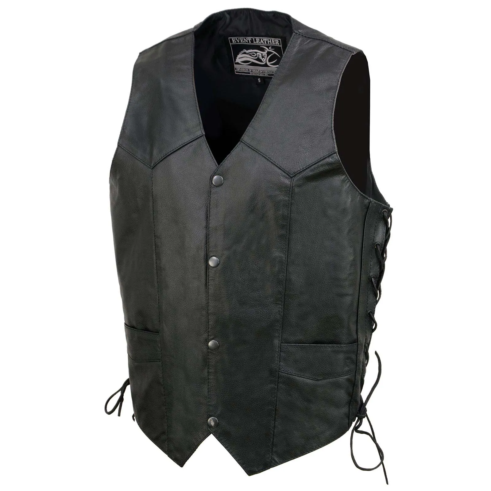 Event Leather EL1315 Men's Club Style Black Leather Motorcycle Riders Vest w/ Side Lace - Riding Club