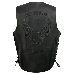 Event Leather's ELM3900 Men's 100% Genuine Motorcycle Leather Vest | Biker Vests with Embossed Eagle | Live To Ride