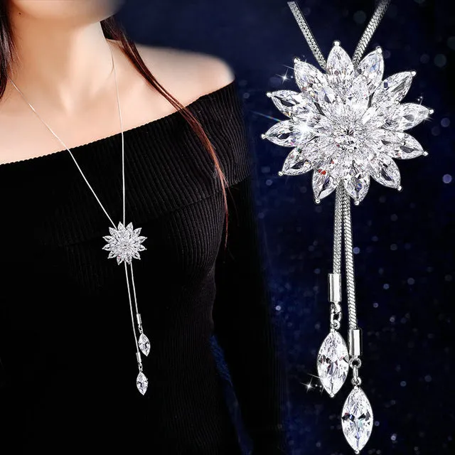 Fashion Elegant Long Crystal Snow Pendant