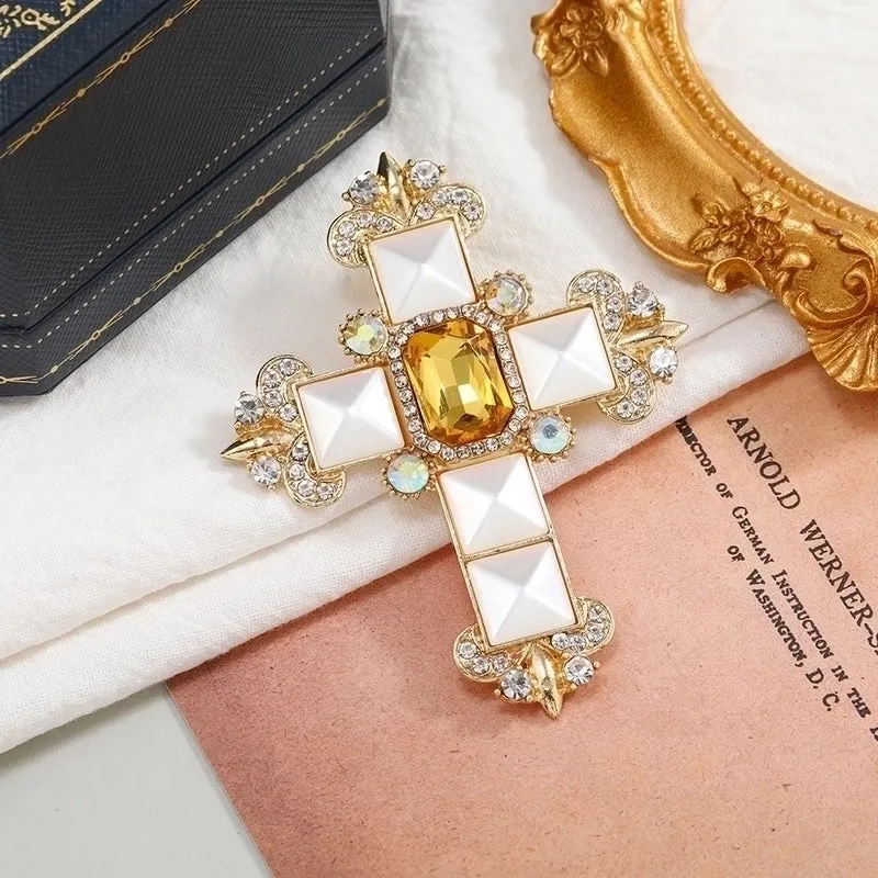 Fashion Pin Cross Alloy Plating Rhinestones Unisex Brooches